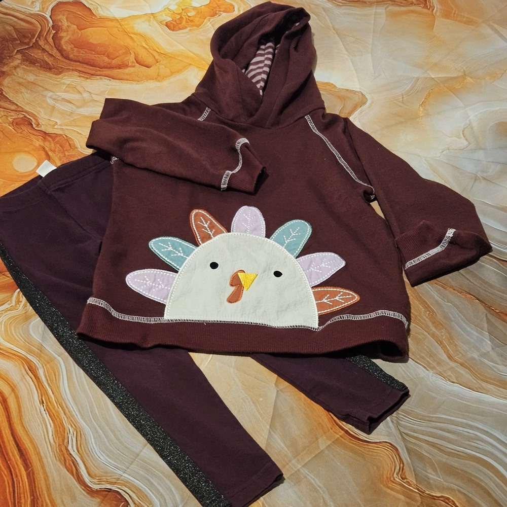 Ric Rac & Ruffles Turkey Hoodie Outfit Set Girls 4T OshKosh Leggings